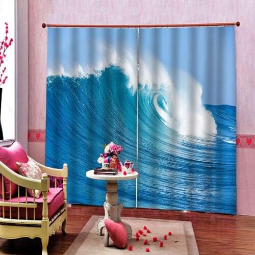 Custom 3D Photo Curtain Indoor Decor For Living Room Bedroom Blue Surfing Blackout Window Drapes Sets (Left and right Side)