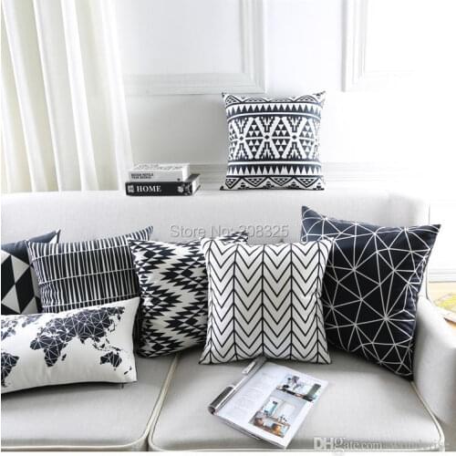 ZENGIA Boho Moroccan Cushion Cover 45x45cm Polyester Geometric White Black Pillow Cover Decorative Pillow Case Home Decoration