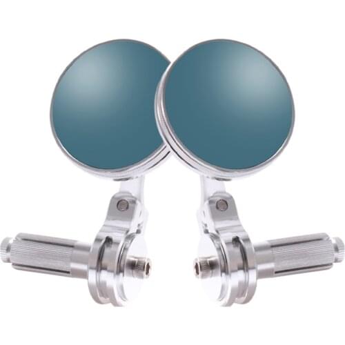 7/8Inch 22Mm Universal Motorcycle Handlebar Rearview Mirror CNC Bar End Rearview Side Mirrors Round Blue Glass Mirror
