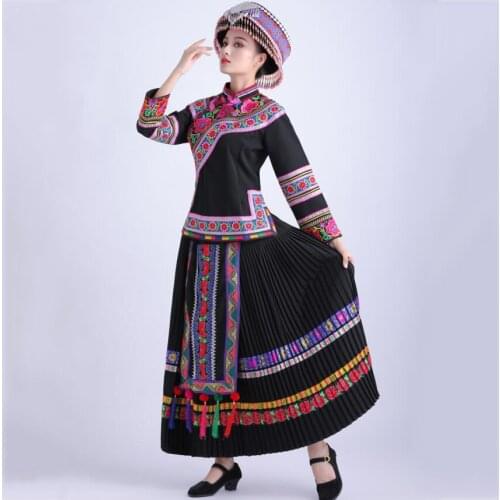Women ethnic Traditional clothing folk Dance Costumes Women Miao embroidered Dress Hmong party stage wear