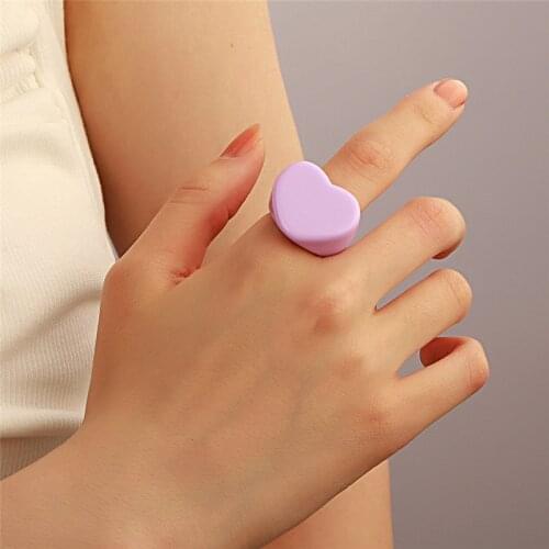 Fashion Simple Style Heart Big Resin Ring For Women Girls Summer Design Acetic Acid Finger Jewelry Accessories Party Gifts