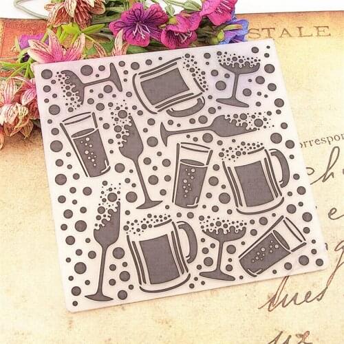 15x15cm Beer glass Embossing folders Plastic bump Scrapbooking DIY Template Fondant indentation Cake Photo Album Card Make