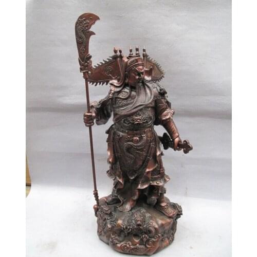 27"Chinese Pure Bronze Copper Dragon Guan Gong Guan Yu warrior Mammon Statue