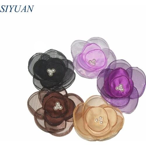 28pcs/lot Handmade Singed Mesh And Satin Flower WITH/Without Hair Clip Kids Headband Accessories Vibrant Colors TH237