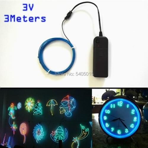 3Meters with DC3V 10 Color Choice 1.3mm EL Wire Rope Tube Flexible Neon Light EL Driver For Holiday DIY Decoration