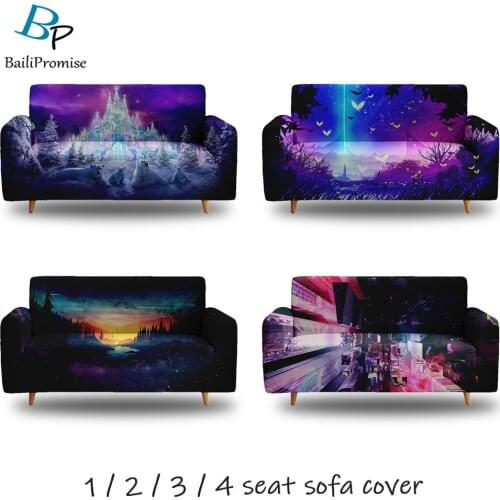 3D Print Cartoon Castle Princess Slipcovers Elastic Couch Sofa Cover for Living Room Bedroom Home Decoration 1/2/3/4-Seater