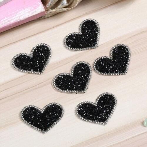 5pcs/lot Black Love Heart Melt Drilling Rhinestone Parches Ropa Iron On Patches Transfert Thermocollants