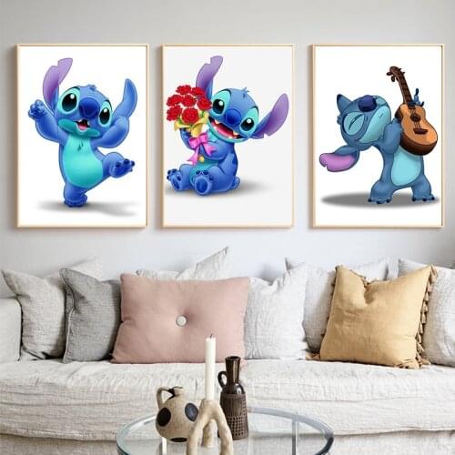 Abstract Disney Anime Lilo & Stitch Cute Stitch Canvas Painting Posters and Prints Wall Art Pictures for Living Room Home Decor