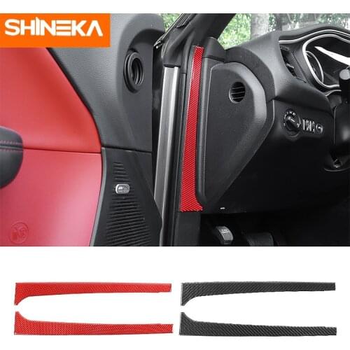 SHINEKA Carbon Fiber Accessories For Dodge Challenger Car Front Door A Pillar Decoration Strip Sticker For Dodge Challenger2015