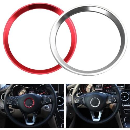 Aluminum Car Steering Wheel Center Emblem Decoration Ring Logo Cover Trim for Mercedes Benz C E CLA GLA GLC Class Red/Silver
