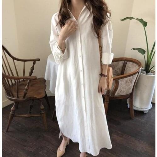 Plus Size New Women Tops Blouses Autumn Loose Button Long Sleeve Long Shirt Dress Blouse Casual Solid Line Tunic Top CL315