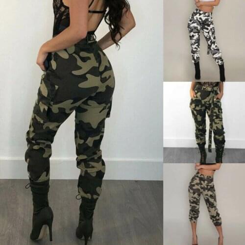 Fashion Women Camo Pants Ladies Camo Cargo Casual Trousers Pants Military Army Combat Camouflage Printed