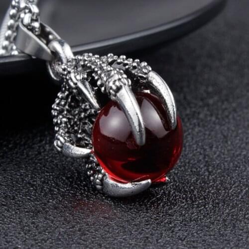 Personality Gothic Devils Claw Ruby Pendant Necklace Long Titanium Steel Box Chain Hip-Hop Man Necklace Unique Design Jewelry