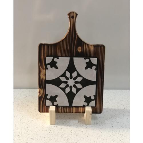 Handmade Wood Spruce Tree Ceramic Served Pizza in Meat Presentation Board Decorative Presentation Plate 39x39 cm