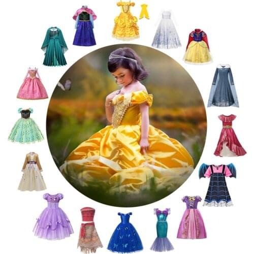 Disney Kids Children Frozen Elsa Rapunzel Mermaid Unicorn Princess Cosplay Costume Dress Baby Girls Birthday Halloween Clothes