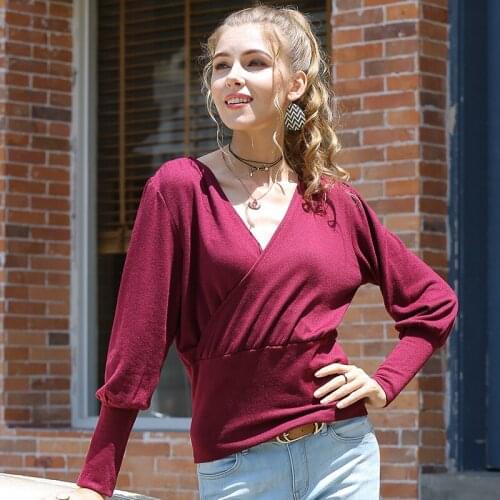 Winter Jumper Women 2019 New Loose Pullover Sweater V Neck Lantern Sleeve Fashion Clothes For Female Winter Women Sweater