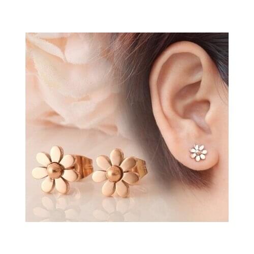 YUN RUO Elegant Little Daisy Stud Earring Fashion Jewelry Titanium Steel Rose Gold Color Valentine Gift Free Shipping Not Fade