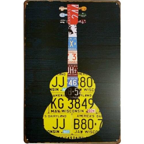 ERLOOD Music Guitar Distressed Retro Vintage Tin Sign Pub Poster Metal 12x 8