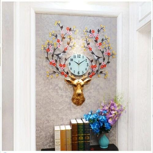 European Deer Head Wall Clock Creative Household Clock Retro Silent Watch Quartz Clock