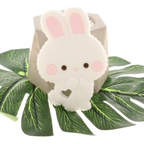 Fkisbox 10pcs Rodent Silicone Bunny Baby Teether Rabbit BPA Free Infant Chew Charms Teething Necklace Accessories Pendant Toys