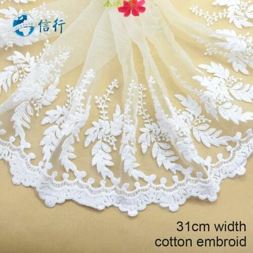 31cm width Cotton embroid lace sewing ribbon guipure trims or fabric warp knitting DIY Garment Accessories free shipping#3602