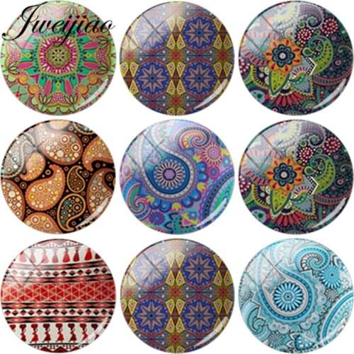 JWEIJIAO India Mandala Flower Pattern Glass Cabochon Dome Pictures Charms Accessories DIY Chakra Zen Yoga Jewelry Findings