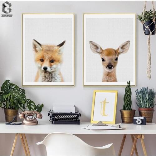 Lovely Animal Art Posters and Prints Little Deer Wall Art Canvas Painting Fox Wall Pictures For Children Room Home Decoration