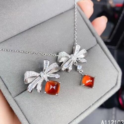 KJJEAXCMY fine jewelry 925 sterling silver inlaid natural Fanta garnet girl bow sugar tower cutter ring pendant set support test