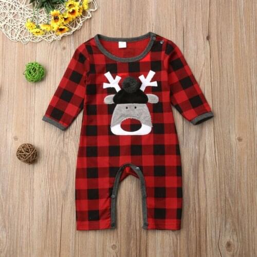 2020 Spring Autumn Baby Clothing Newborn Infant Baby Girls Boys Christmas Romper Plaids Jumpsuit Long Sleeve Playsuit Clothes