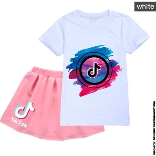 Tik Tok kid Casual Clothing Set 2Pcs Baby Toddler Girls Kids Denim Skirt+T-shirt Clothes Set Outfits Summer