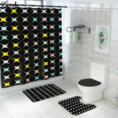 Shower Carpet Small Fresh Polka Dot Abstract Waterproof Home Decor Shower Curtain Polyester Bathroom Floor Mat Toilet Carpet Set