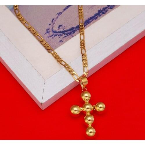 Cross Crucifix Jesus Pendant Necklace Gold Color Brass Copper Men Chain Christian Vintage Cross Jewelry