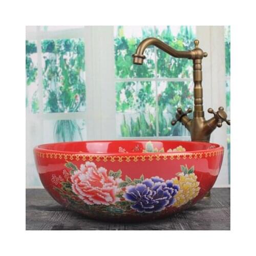 Bathroom Round Ceramic Vessel Sink Vanity Artistic Basin with Pop up Drain Combo AB269