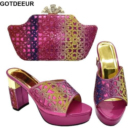 Latest Design African Wedding Shoes and Bag Set Decorated with Rhinestone African High Heel Women Shoes and Bags Set for Party