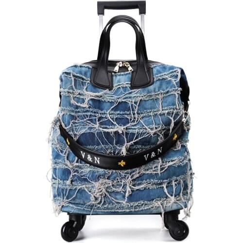 2020 New girl personality Trolley Suitcases handbag Women Fashion denim Carry On Spinner brand Rolling Luggage mala Travel Bag