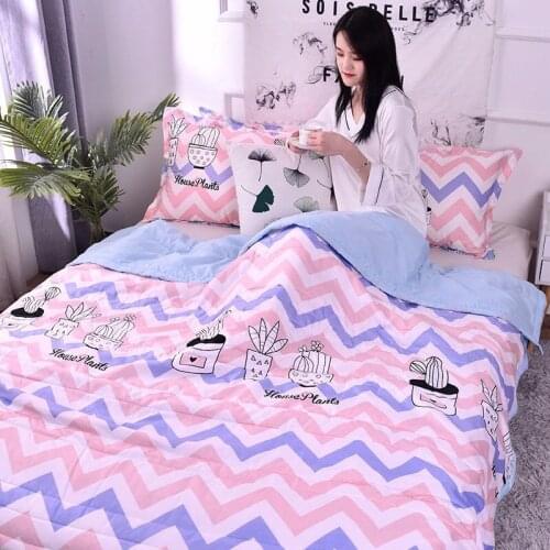 2020 New Summer Washed Cotton Air-conditioning Quilt Soft Breathable Blanket Thin Stripe Plaid Comforter Bed Cover