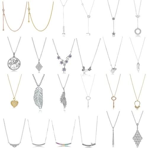 New 100% 925 Sterling Silver Heart-Shaped Flower Butterfly Phoenix Feathers Necklace For Women Original Fashion Jewelry Gift