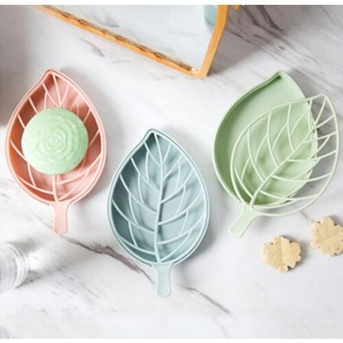 Plastic Leaf Shape Soap Dish Plate Double layer Soap Dishes Leaf Shape Case Soap Box Holder Drain Container Bathroom Holder
