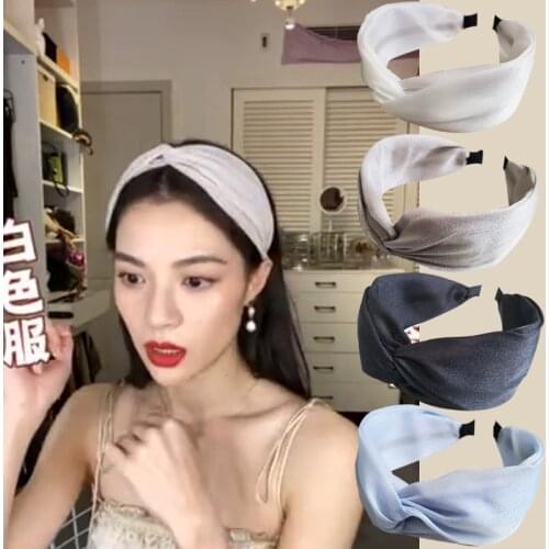 European Solid Color Cross Headband Head Wrap For Women Stretch Cotton Non-slip Wide Headband Headdress Makeup Turban Wholesale