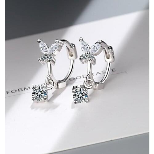 Luxury Female Zircon Butterfly Earrings Fashion 925 Sterling Silver Jewelry Stud Earrings For Women Kids eh837