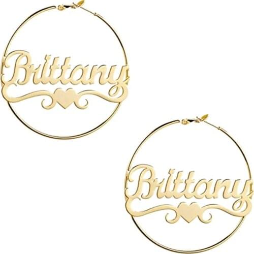 Noelia Personalized Custom Name Hoop Earrings 2021 Trend 18K-Gold-Plated Custom earrings with Heart for Women Jewelry Gift