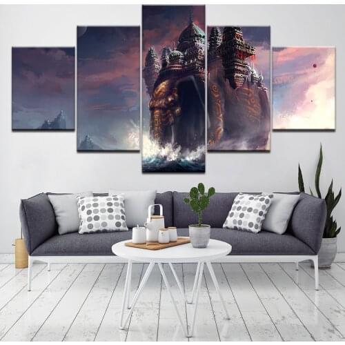 Elephant 5 Panels Modern Canvas Prints Animals Landscape Artwork Pictures Paintings on Canvas Wall Art Decor for Home Decoration