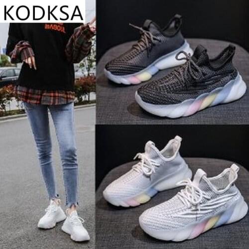 Jelly-soled Rainbow Shoes Womens Spring And Summer 2021 New Korean Style Flying Woven Mesh Breathable Sports Shoes