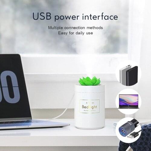 USB Aroma Humidifier Ultrasonic Succulent Plants Air Humidifier Aromatherapy Oil Diffuser Mini LED Night Light Air Fogger
