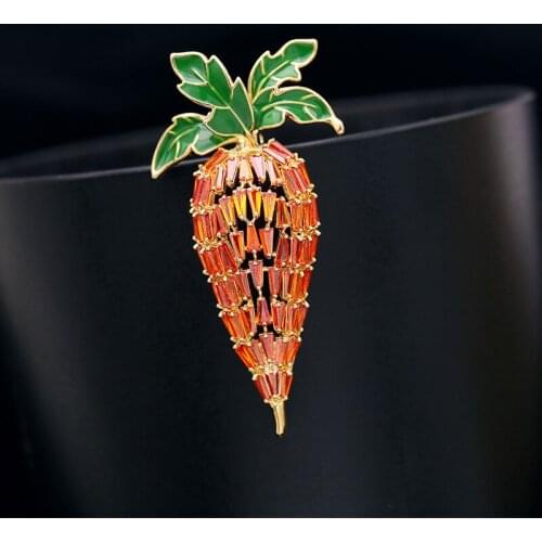 Korea Fashion Zirconia Carrot Brooches Jewelry Drop Oil Vegetables Bouttoniere Suit Accessories Women Brand Brooch Pin