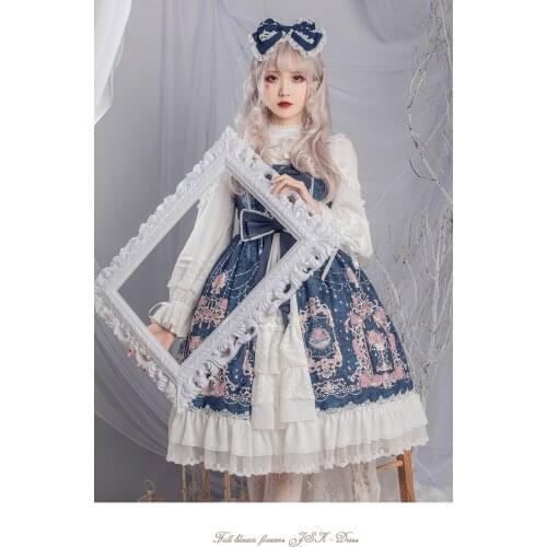 Vintage elegant sweet lolita dress lace bowknot high waist printing cardigan victorian dress kawaii girl gothic lolita jsk loli