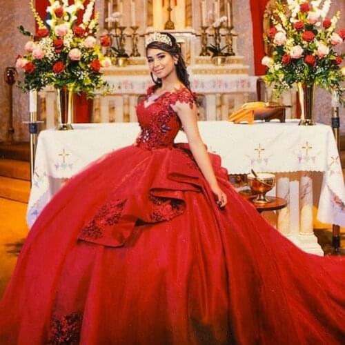 Vestidos de xv años burgundy red Quinceanera Dresses with 3D Flowers Lace Lace-up Ball Gown Sweet 16 Brithday Wear