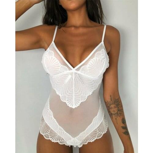 Women Sexy Lingerie See-Through Deep V-Neck Sleeveless Nightwear Babydoll Sleepwear Womens Lace Ruffles Bodysuits Underwear