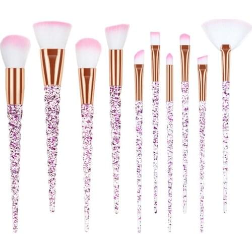 10 Pcs Makeup Brush Set Crystal Threaded Handle Powder Foundation Blush Blending Cosmetic Beauty Make Up Brush pincel maquiagem
