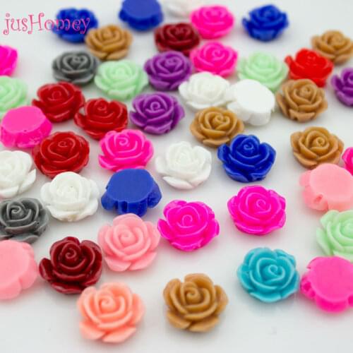 100pcs 15mm Mixed Colors Resin Rose Flowers Drilled Rose Cabochons Artificial Rose Beads Flatback Jewelry DIY Craft Accessory